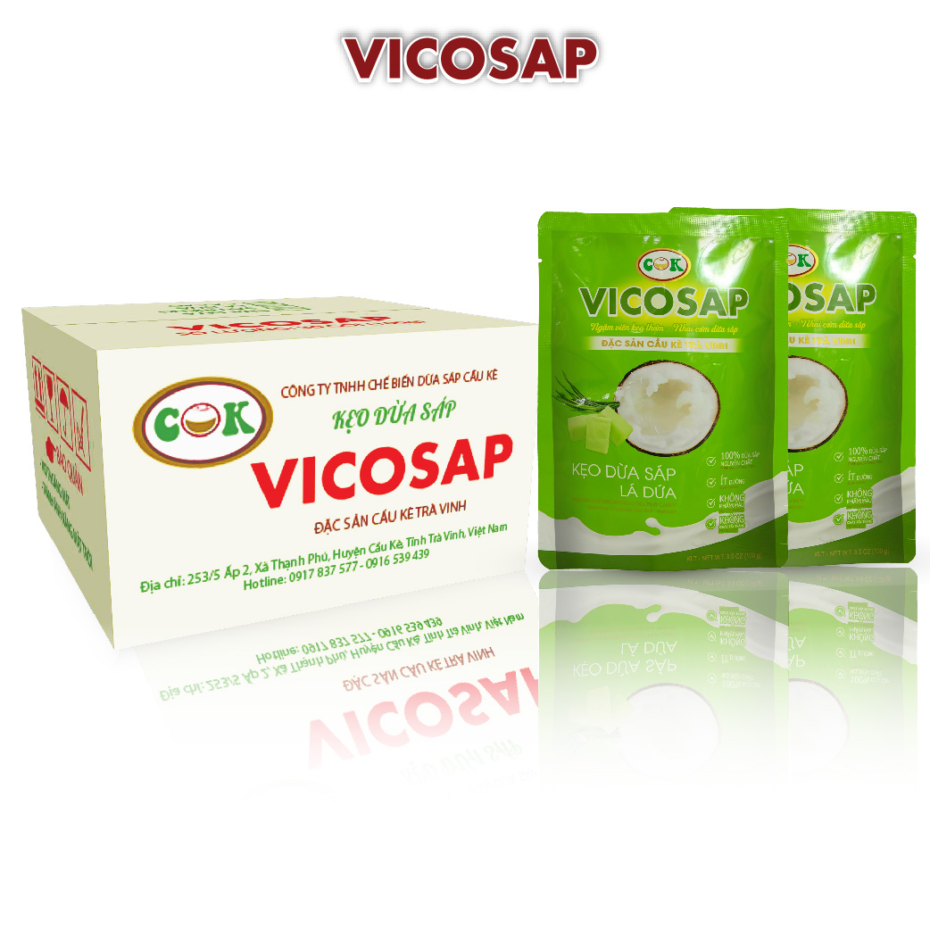 [THÙNG] Kẹo dừa sáp Vicosap (vị lá dứa) 100g
